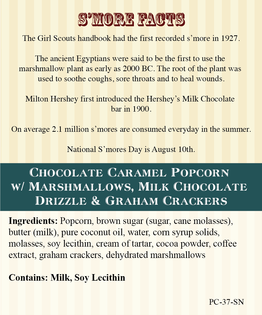 Backyard S'mores - Chocolate Popcorn, Chocolate Drizzle, Mini Marshmallows, & Graham Crackers