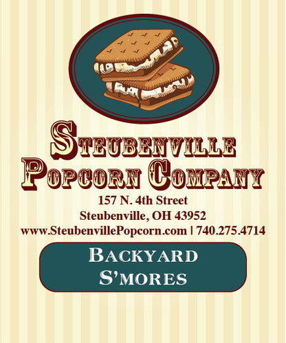 Backyard S'mores - Chocolate Popcorn, Chocolate Drizzle, Mini Marshmallows, & Graham Crackers