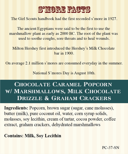 Backyard S'mores - Chocolate Popcorn, Chocolate Drizzle, Mini Marshmallows, & Graham Crackers